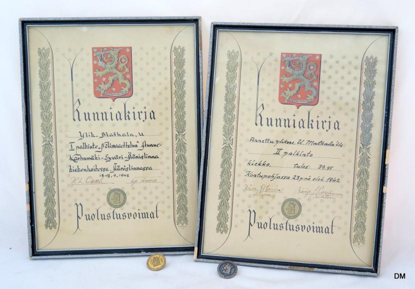 WW2 Finnish army sport competition awards and diplomas