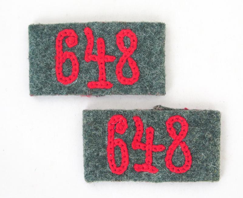 WW2 German Wehrmacht army artillery unit slip-on numbers - 648