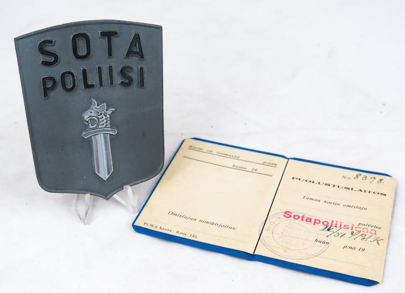 WW2 Finnish Military police badge M/1944 and ID booklet