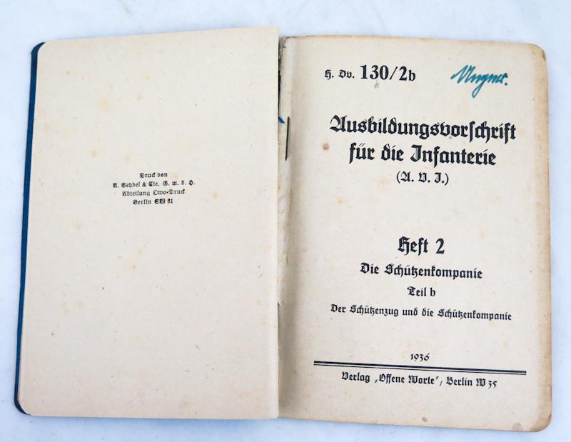 WW2 German Manual H.Dv 130/2b Ausbildungsvorschrift fur die infanterie - Die Schutzenkompanie teil 2