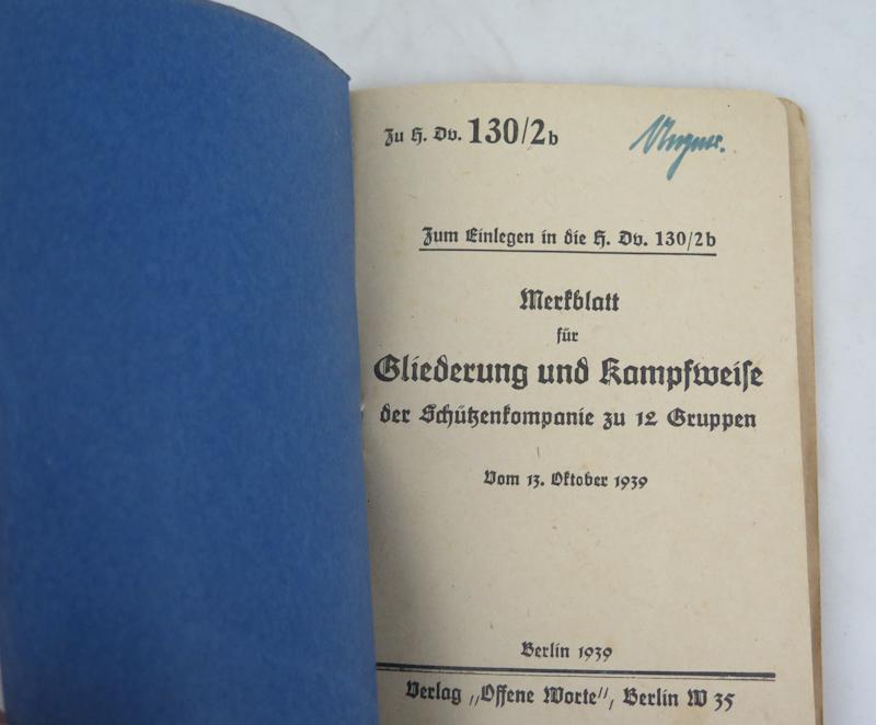 WW2 German Manual H.Dv 130/2b Ausbildungsvorschrift fur die infanterie - Die Schutzenkompanie teil 2