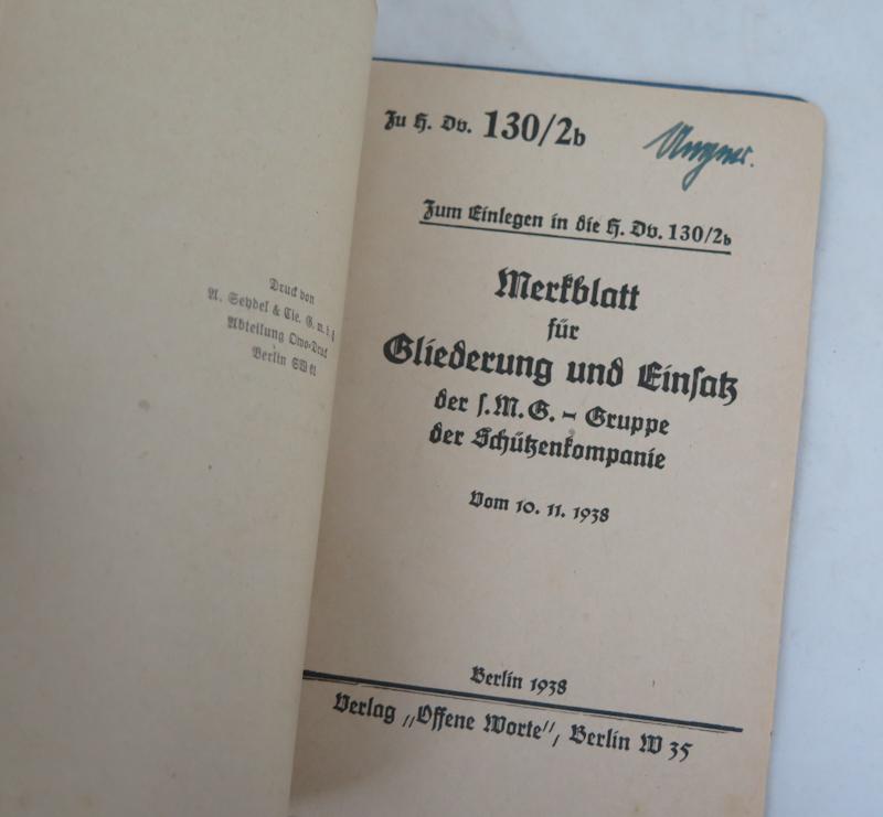 WW2 German Manual H.Dv 130/2b Ausbildungsvorschrift fur die infanterie - Die Schutzenkompanie teil 2