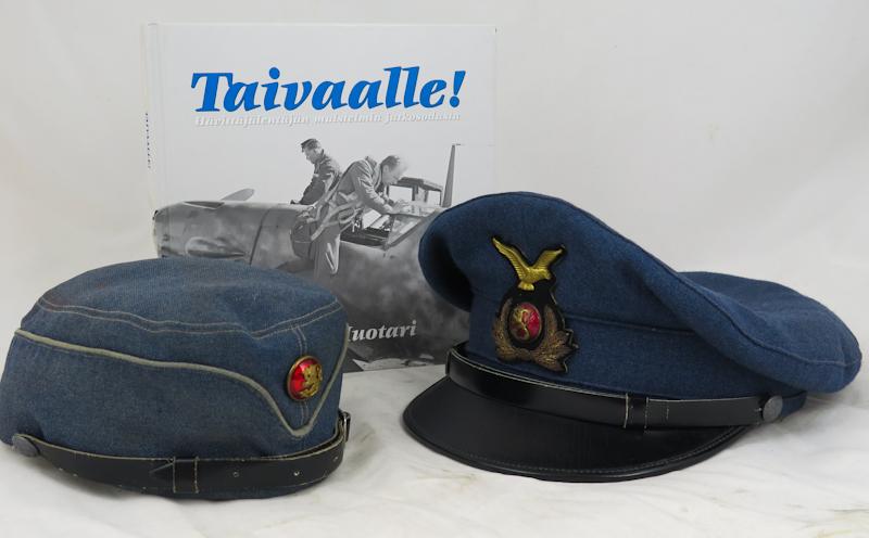 Post-war Finnish air force side cap M/39 and visor cap M/49 - WW2 ace