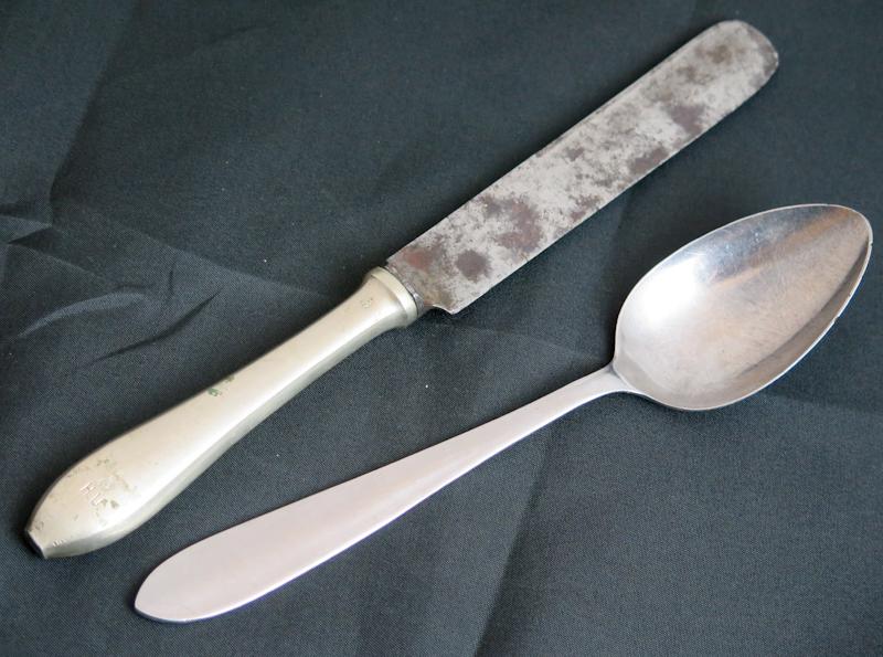 WW2 German Wehrmacht army mess hall knife and spoon