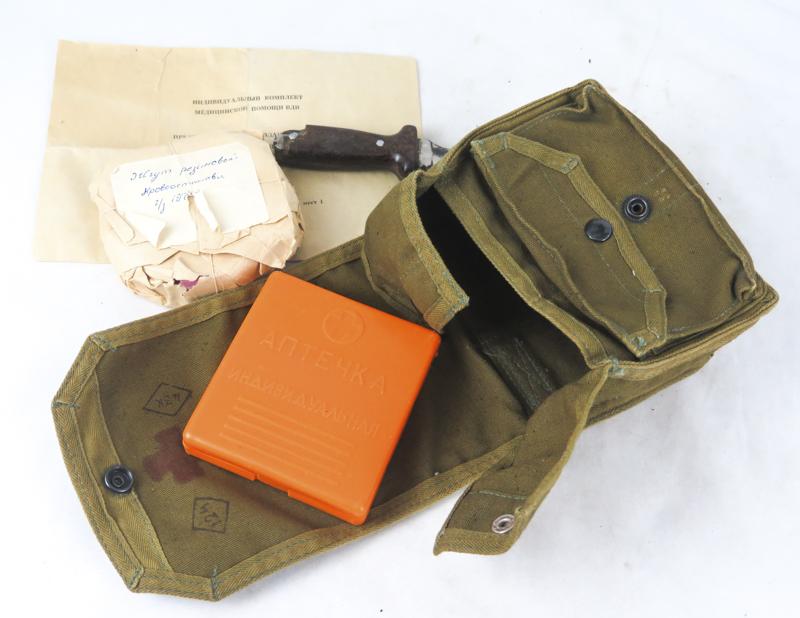 Afghan war 1970s Soviet paratroops 1st aid kit pouch and para tool