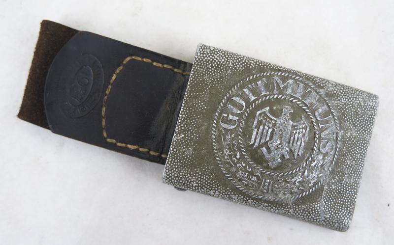 WW2 German army aluminium belt buckle with leather tab - Louis Keller 1937
